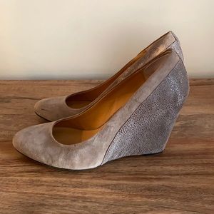 Audrey Brooke grey suede wedges